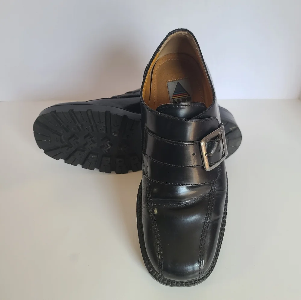 SOLD!! ALDO Chunky Heel Vintage Mens Black Patent Leather Slip-On Shoes Size 44 - Picture 7 of 14